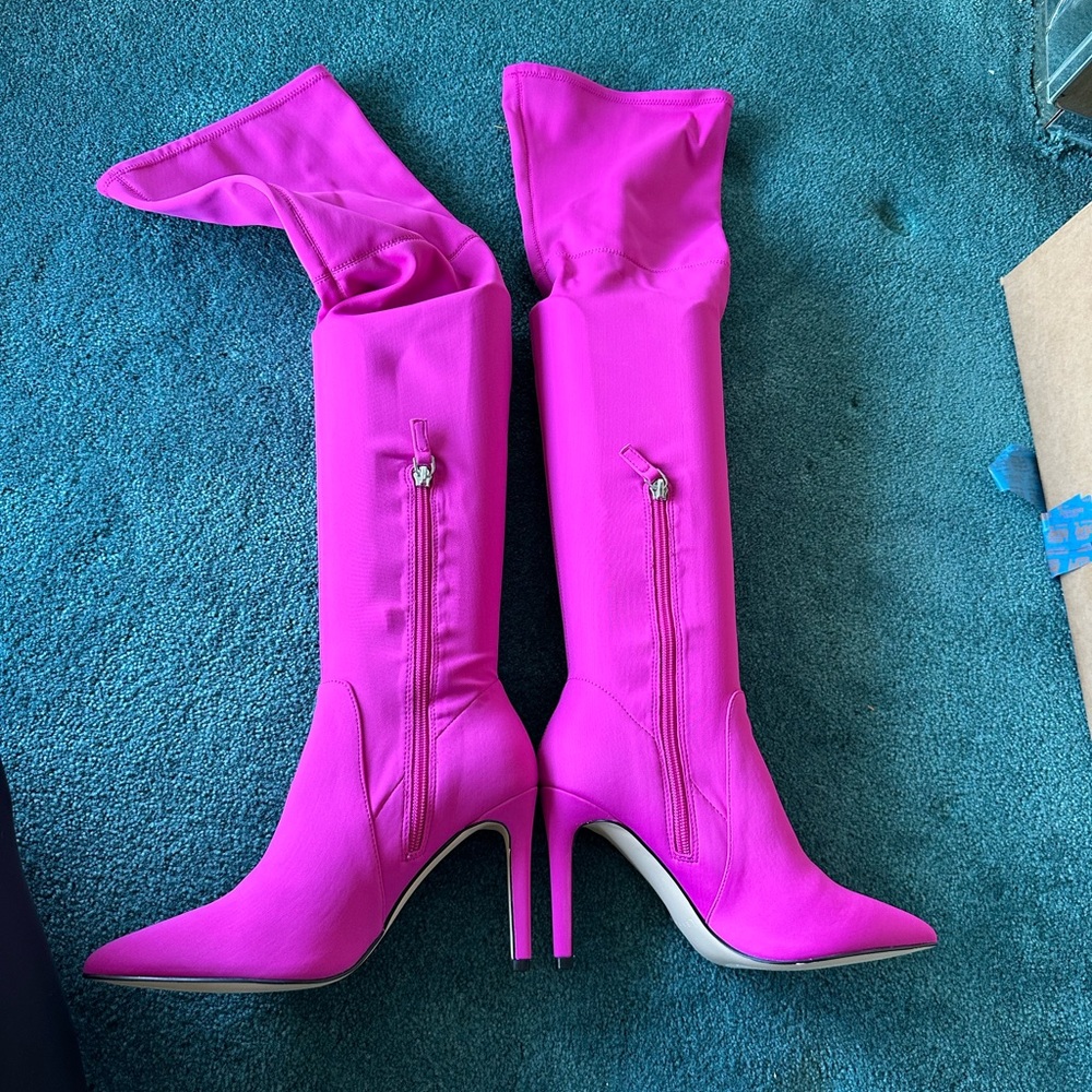 Leith Hot Pink Thigh High Boots - Picture 2 of 5